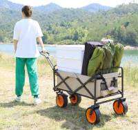 รถเข็นแคมป์ปิ้ง Outdoor Trolley กลางแจ้ง รถเข็นพับได้ รองรับน้ำหนัก 120KG แบริ่งเงียบ รถเข็นขายของ ล้อทรงพลัง รถเข็น