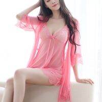 Four piece set Satin pajamas wonmens sleepwear lace suit sling ninghtdress