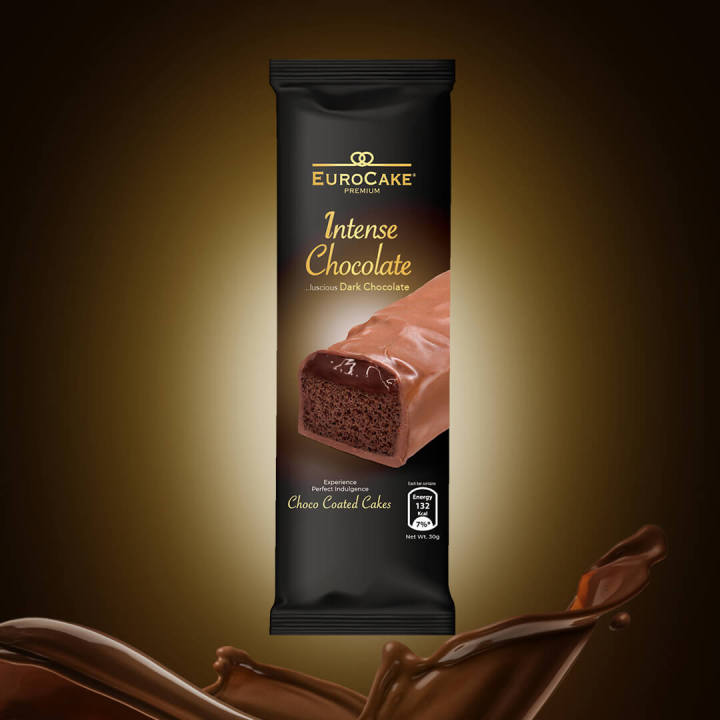 Eurocake Premium Choco Coated Cakes Intense Chocolate Luscious Dark Chocolate น้ำหนัก 30 กรัม BBF.07/06/24
