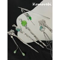 Ry 2022 New Green Stone Texture Metal Long Tassel Hairpin Hair Sticks for Women Headwear Hairstyle Hair Dish Accessories