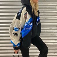 Oversized printed hip-hop streetwear baseball uniform racing jacket womens autumn/winter 2021 womens pilot color matching jacket