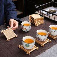 Bamboo Cup Pad Square Mug Teacup Tray Heat Insulation Coffee Coaster 2Pcs Wood Tray Handmade Tea Ceremony Accessories Home Decor