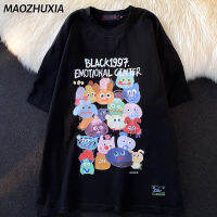 MAOZHUXIA เสื้อยืดผู้หญิงลายการ์ตูนอเมริกัน,แขนสั้นพิมพ์ลายสนุก2023ดีไซน์เฉพาะเสื้อยืดคู่ขนาดใหญ่สำหรับผู้หญิง