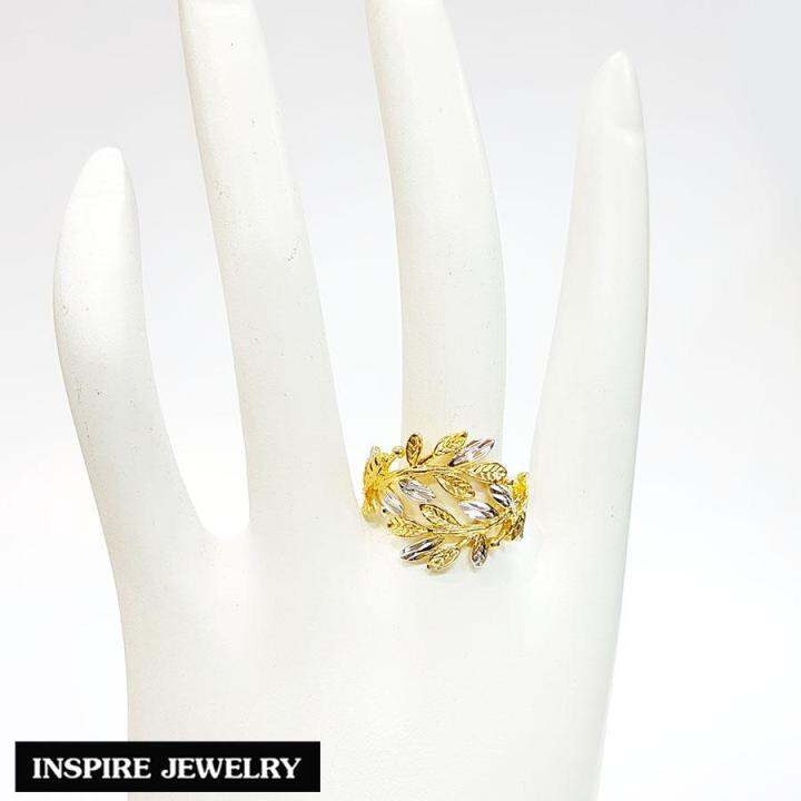 inspire-jewelry-แหวนใบช่อมะกอก-ทำลาย-2-กษัตริย์-ตัวเรือน-หุ้มทองแท้-100-24k-สวยหรู-พร้อมถุงกำมะหยี่