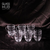 GLASS HUB (LYNX) แก้วหูจัมโบ้ BMZB92127C ลายริ้ว - แก้วมีหู แก้วน้ำ แก้วโอเลี้ยง แก้วสมุนไพร แก้วใส่เครื่องดื่ม (เซต 6 ใบ)