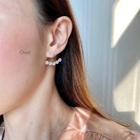 Jolio java earrings. (ต่างหูแบบติดหู + ทับหลัง งานชุบทองคำขาว เพชร CZ ก้านเงินแท้ 92.5)