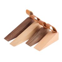 【LZ】☇ↂ❏  1pc Solid Wood Door Stopper Non-Slip Stop Kids Protect Leather Rope Wedge Anti-collision Creative Home Decor Beech/Black Walnut