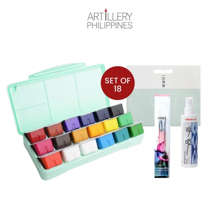MIYA Himi Gouache Jelly Cup Paint Set Of 18 With Spray + Water Color Paper Brushes Lazada PH