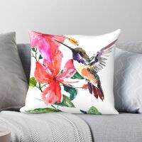 [HOT SHXLLOWWQWH 522] Hummingbird และ Hibiscus ดอกไม้ปลอกหมอนสแควร์โพลีเอสเตอร์ผ้าลินินกำมะหยี่ Creative Zip Decor หมอนรถเบาะรองนั่ง45x45