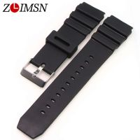 xinpan ZLIMSN Black Watchbands Soft Silicone Rubber Strap Watch Military Sweatband 18mm 20mm 22mm Stainless Steel Buckle