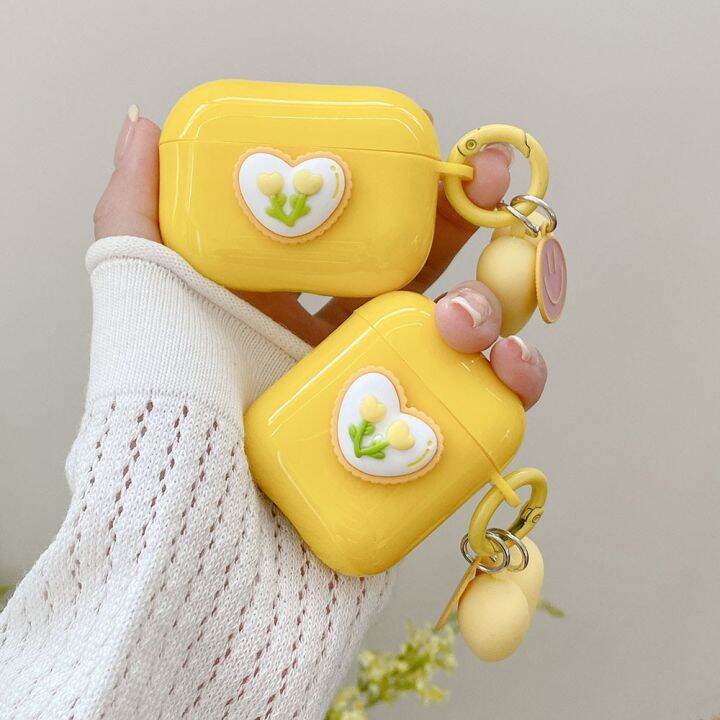 korea-cute-3d-love-floral-yellow-earphone-case-for-airpods-1-2-pro-silicone-heart-pendant-protective-soft-cover-for-airpods-3-headphones-accessories