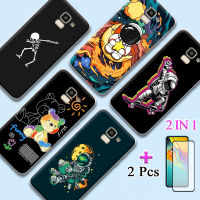 2 IN 1เคส Samsung Galaxy J6 2018รูปแบบที่ได้วาดไว้ซิลิโคนอ่อนการ์ตูนแบบบางสำหรับ Samsung Galaxy J6 2018ที่มีหน้าจอเซรามิกกระจกแบบเทมเปอร์โค้ง