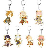 LEIFTNO ของขวัญ อะคริลิค อุปกรณ์เสริมกระเป๋า Kazuha Xiao Venti Genshin Impact Keyring อะนิเมะพวงกุญแจ Zhongli จี้ห้อยกระเป๋า