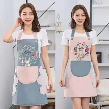 kitchen apron - premium cotton cooking dress with front centre pocket -  essential kitchen accessories for women & men- Pack of 2 (Blue Red)