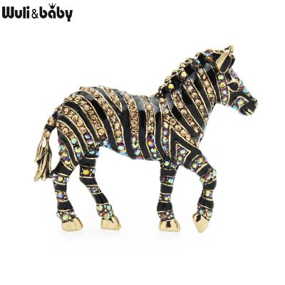 Wuli amp;baby Rhinestone Zebra Brooches Women Unisex 5-color Walking Horse Animal Party Casual Brooch Pins Gifts