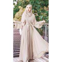 [Fashion goods060]☂ระดับ♝ชุดเดรสเสื้อคาร์ดิแกน Abaya ชั้นใน3ชิ้นชุด Ong Kaftan แฟชั่นผ้าชีฟองสีพื้นทรงหลวมขนาดใหญ่พิเศษ