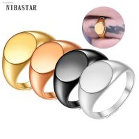 ♛▦ Women Signet Ring Polished Seal Chunky Oval Width Ring Stainless Steel Simple Punk Fashion Jewelry Accessories