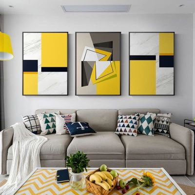Abstract Yellow n White Canvas Painting Geometry Posters And Print Wall Art Pictures For Living Room Bedroom Nordic Home Decor