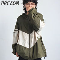 TIDE BEAR เสื้อแจ็คเก็ตแขนยาวแจ็คเก็ตมีฮู้ดหลวมใหม่ชุดกันแดดสีเข้ากันบางเสื้อแจ็คเก็ตผู้ชายและผู้หญิง