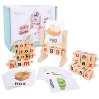 Wooden Montessori Reading Blocks Spinning Alphabet Learning Toys Learning Word Memory Rack Rotating Letter Puzzle Sight Words Educational Toys for Kids Toddlers welcoming