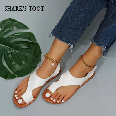 *Shark’s tooth รองเท้าแตะแบบลำลองหญิง Flat Sandals Velcro Size Toe Beach Women (size 36-42) JLSX304