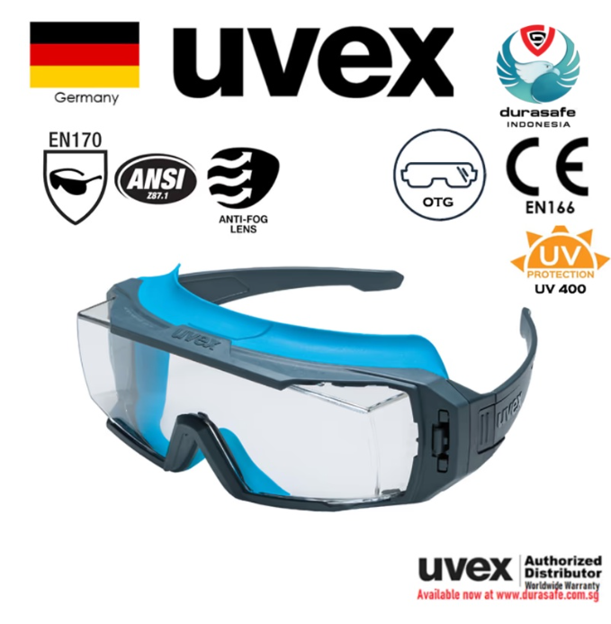 Kacamata Safety Uvex Super Otg Cb Guard Spectacle Blue Frame Clear Supravision Excellence Len