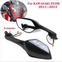 For KAWASAKI Ninja ZX10R ZX-10R ZX 10R 2011-2015 Motorcycle Foldable Mirror LED Turn Light Signals Rear View Rearview Mirrors