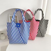 Girl Casual Commuter Women Original Design Retro Striped Knitted Bag Tote Bag Handbag