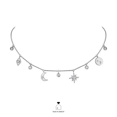 Haus of Jewelry - SELENE DANGLE NECKLACE สร้อยคอ เงินแท้ ประดับเพชรคิวบิกเซอร์โคเนีย (Cubic Zirconia)