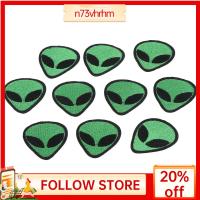 N73VHRHM 10PCS หัวคนต่างด้าวสีเขียว รีดบน แพทช์ปัก แจ็กเก็ต คนต่างด้าวคน ดีไอวาย