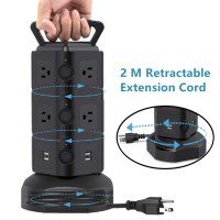 High Guality Tower Plug Ports Power 4 Electric 6ft 10A Outlet Station Tower,10 Home Surge Cable Office Ports, Extension Outlets Heavy Duty Gang Splitter 6.5ft USB Extension USB 10 with Socket Charging Extension Strip Cord Surge Protector Outlet 1625W