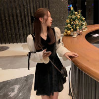 2021French Vintage Mini Dress Women 2021 Spring Lace Bow Velvet Evening Party Dress Female Y2k Casual Kawaii One Piece Dress Korean