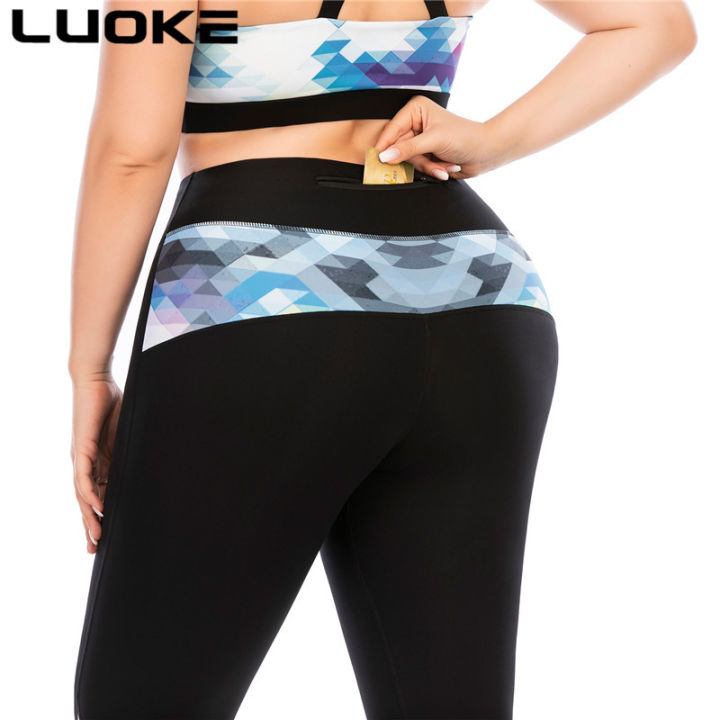 luokeกางเกงโยคะสำหรับผู้หญิงกางเกงกีฬาขายาวbaju-perempuanสีดำเย็บรูปแบบหย่อนใจแฟชั่นและกีฬาสไตล์