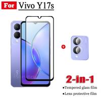 Vivo Y17s กระจกนิรภัยสำหรับ Y35 Vivo Y27 Y36 2 In 1เต็มความคุ้มครองปกป้องหน้าจอภาพยนตร์เรื่องแก้วป้องกัน