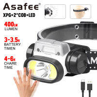 Asafee W12 5 Gears Headlight+2 Sensor Switch USB Rechargeable Head Flashlight XPG+2*COB+Red LED Headlamp Waterproof Head Torch Outdoor Camping Head Lamp