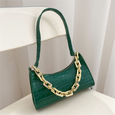 2022 PU Leather Handbag Solid Color Women Shoulder Fashion Totes Chain Retro Crocodile Pattern New