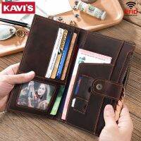 KAVIS เคสฝาครอบหนังสือเดินทางแบบหนังแท้100% ผู้ชายแฟชั่นกระเป๋าสตางค์แบรนด์หรูวินเทจที่ใส่หนังสือเดินทางเวลาเดินทาง