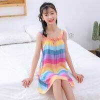 HOT★Rainbow Nightdress ฝ้ายเล็กๆน้อยๆสาววัยรุ่นชุดนอนชุดเด็กการ์ตูน Baju Tidur Musim Panas Pakaian Rumahan ชุดนอนเด็ก Gecelik