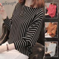 Pullovers Elegant Fashion Casual Long Batwing Sleeve Slash Neck Loose Striped Printed Top Spring Autumn 2022 New Womens Sweater