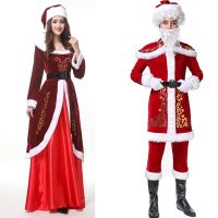 Christmas costumes adult male and female Santa Claus costume European American classical long-sleeved queen court dress party