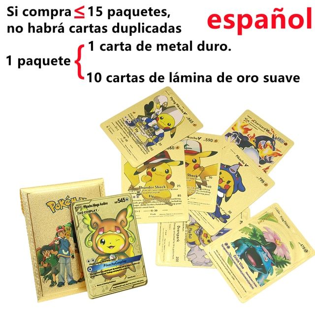 ที่เก็บบัตรโลหะ Pokemon Vmax Mew Gx Box สีทองเงิน Charizard ชุดภาษาสเปน  Eevee ตัวอักษรสีดำภาษาอังกฤษ Pikachu กระดาษ V Mewtwo | Lazada.Co.Th