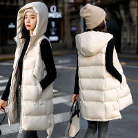 2021 New Womens Vest Jacket Down Cotton Vest Autumn Winter Jacket Hooded Long Coat Sleeveless Loose Female Waistcoat Snow