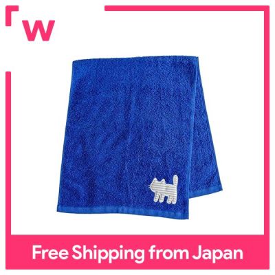 ผ้าขนหนู OKA Uchineko ประมาณ33ซม. X 80ซม. สีน้ำเงิน (ผ้าเช็ดหน้าลายแมวชุดสุขาน่ารัก)
