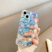 เคสiphone 15 14 13 12 pro max 15 14 plus iPhone SE 2020 2022พร้อมสร้อยข้อมือสวย3Dลายดอกไม้สีม่วงปลอกซิลิโคนอ่อนนุ่มกรณีเคสโทรศัพท์ iphone 15 Pro Maxเคสแฟชั่นหุ้ม