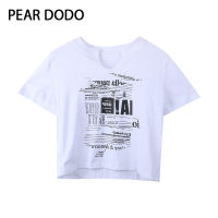 PEAR DODO เสื้อยืดแขนสั้นคอวีเกาหลีสำหรับผู้หญิง