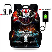 Lewis Hamilton Backpack for Teenagers Boy School Bags Children Waterproof Oxford USB Charge Design Bag Boy Backpack Schoolbag