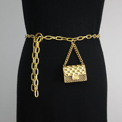 belt chain net red same metal womens chain Waist Bag Mini earphone bag Lingge diagonal cross bag decorative small bag tide