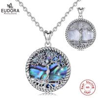 EUDORA 925 Sterling Silver Tree of Life Pendant Tree Leaf &amp; Goddess Mother of Pearl Necklace Vintage Jewelry with Box D475MB