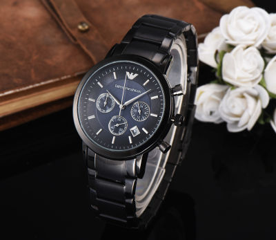 Armani นาฬิกาควอตซ์ของผู้ชาย,นาฬิกาข้อมือสีดำหรูหราแฟชั่นแบบลำลอง