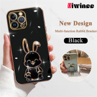 NIWINEE เคสโทรศัพท์ซิลิโคนนิ่มรูปกระต่ายสำหรับ iPhone 15 14 13 12 11 Pro Max XS XR X 8 7 6S Plus + เคสฝาหลังที่ใส่แบบชุบหรูหรา